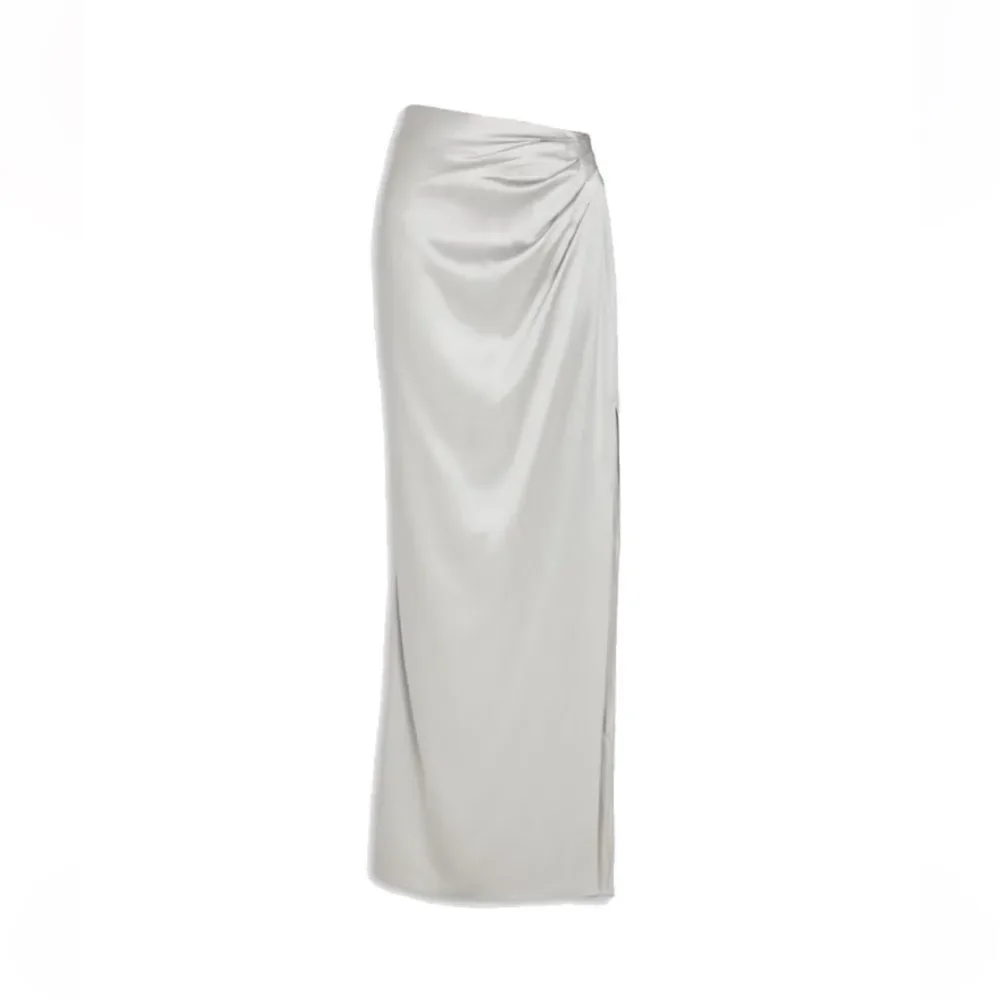 ⭕️ Hervé Léger Draped Asymmetrical Silk Maxi Skirt Silver NEW